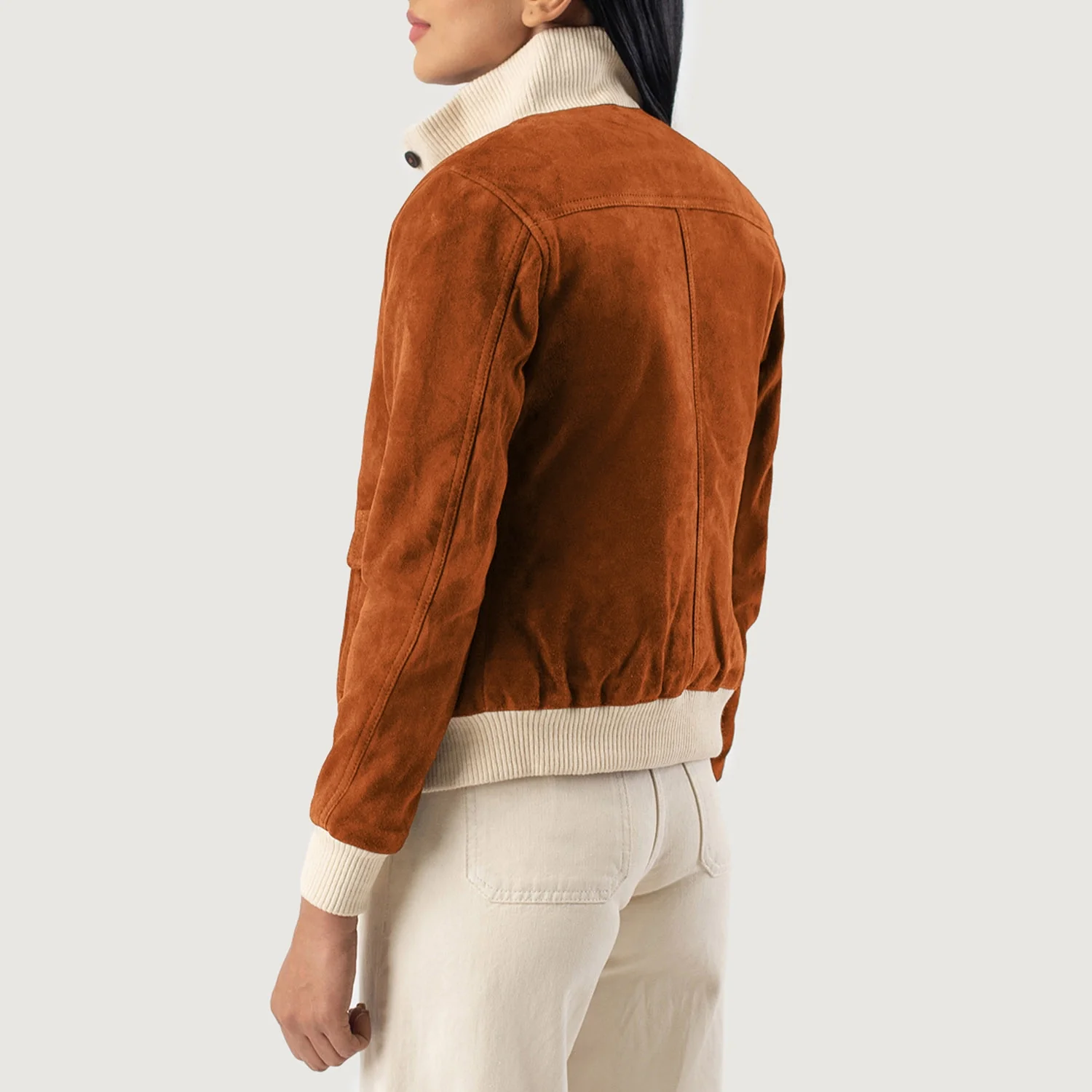Women_Sasha_A1_Brown_Suede_Bomber_Jacket_Tilted_Back