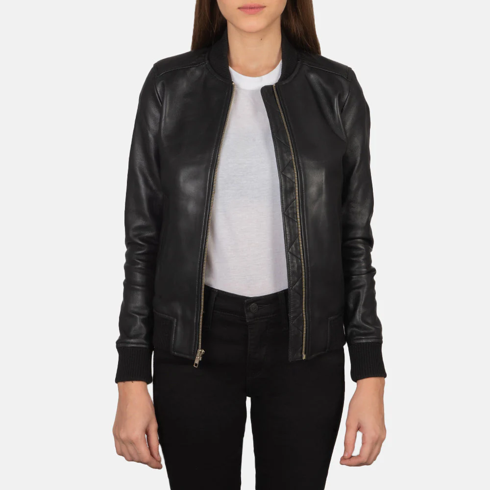 Bliss Black Leather Bomber Jacket Bliss Black Leather Bomber Jacket