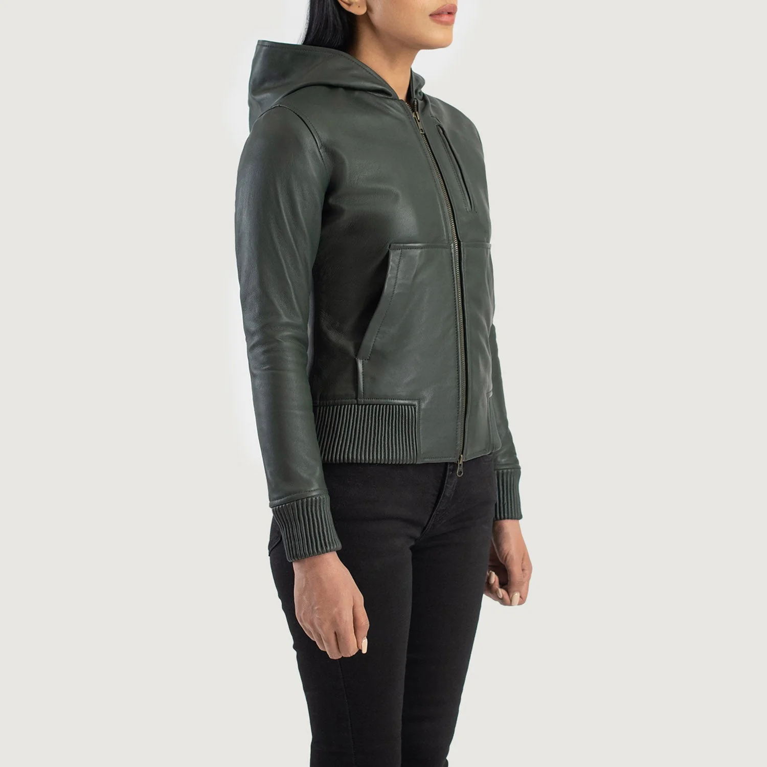 Women_s_Luna_Green_Hooded_Leather_Bomber_Jacket_Side_Pose-3_57f4e21e-57f3-4c42-8719-70ad236f762f
