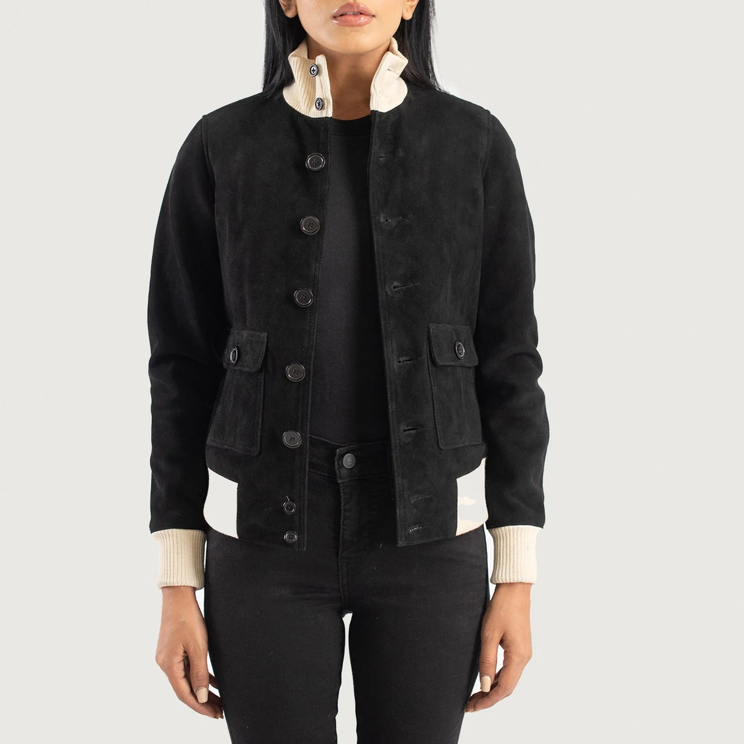 Women_s_Sasha_A1_Black_Suede_Bomber_Jacket_Open_Front-4_c49ddd2e-7891-427d-941e-2982227f93f9
