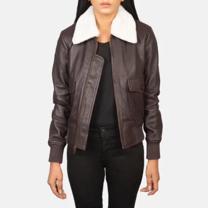 Stella G-top Maroon Leather Bomber Jacket