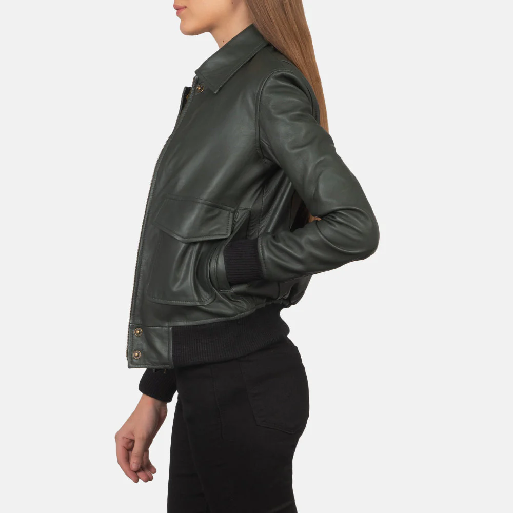 Women_s_Westa_A-2_Green_Leather_Bomber_Jacket_Side_Pose_a139cac3-0c45-4713-913f-912ce6876069