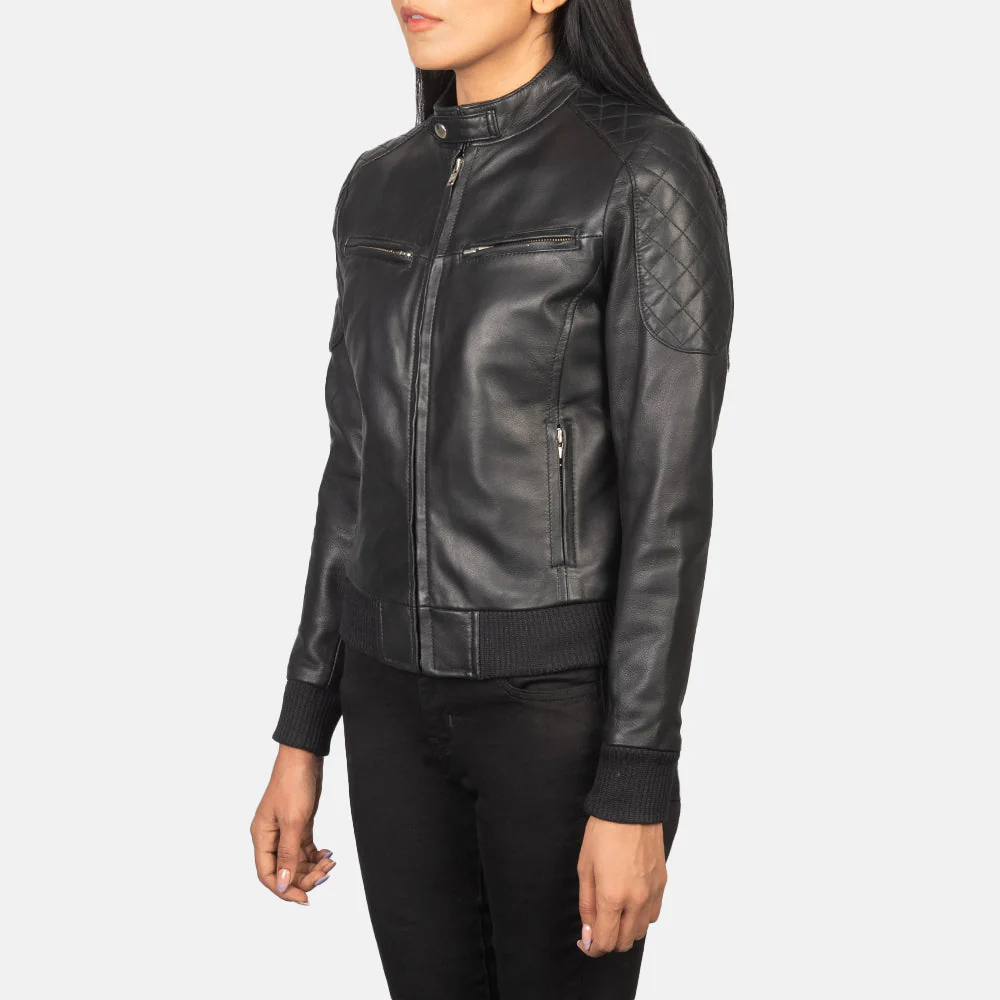 Women_s_Zenna_Black_Leather_Bomber_Jacket_Side_Pose_23126be2-ffbd-46c8-8a46-3ec3cd8ea2a8