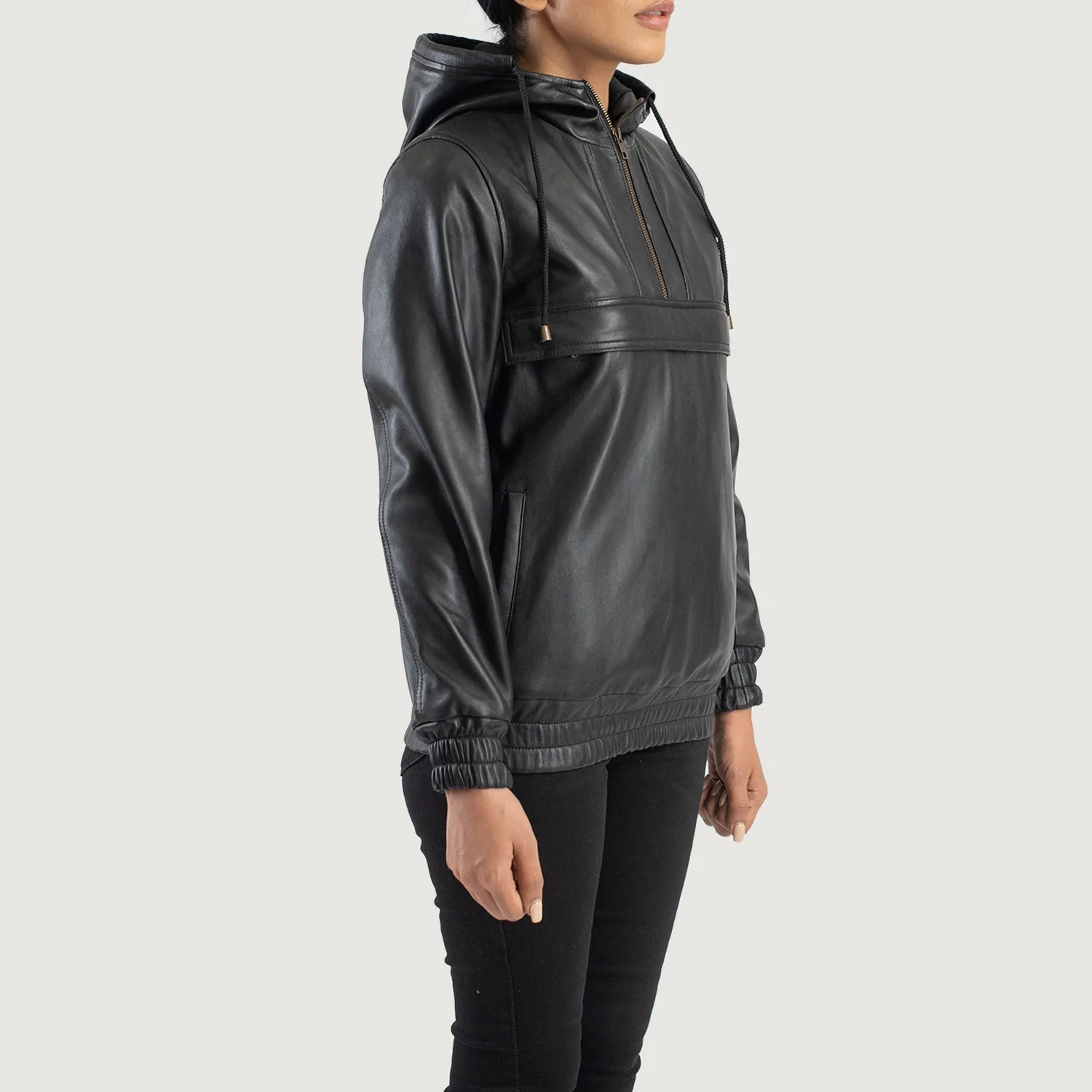 Women_s_Zest_Black_Hooded_Leather_Pullover_Jacket_Side_Pose-3_6a457e9e-48a9-45ac-be9a-c9f12e390f7d (2)